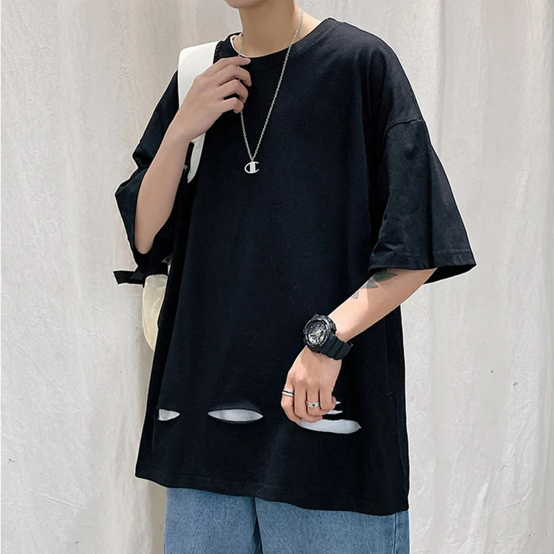 2021 Summer New Ripped Hole Men Tshirts Solid Short Sleeve Loose Casual Fashion Top 5xl Oversized High Street Cool Boys Clothing
2021 Summer New Ripped Hole Men Tshirts Solid Short Sleeve Loose Casual Fashion Top 5xl Oversized High Street Cool Boys Clothing