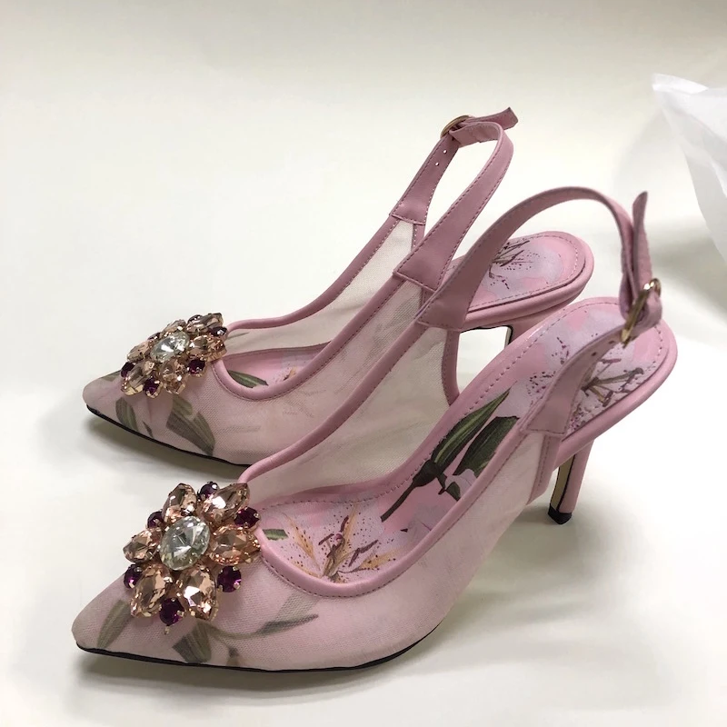 High Heel Mesh Slingbacks Pink Floral Printing Gemstone Bridal Dress Shoes Plus Size Wedding Party Shoes Women
High Heel Mesh Slingbacks Pink Floral Printing Gemstone Bridal Dress Shoes Plus Size Wedding Party Shoes Women