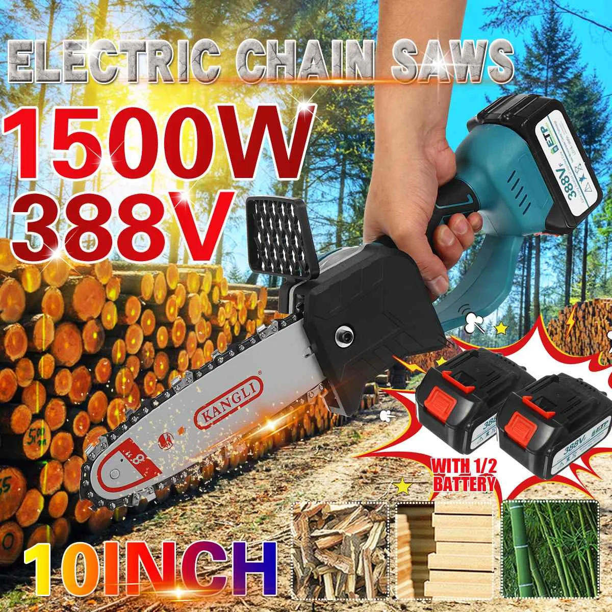 10 Inch 1500W 388V Mini Electric Chain Saw With Battery Rechargeable Woodworking Tool Garden Trimming For EU Plug
10 Inch 1500W 388V Mini Electric Chain Saw With Battery Rechargeable Woodworking Tool Garden Trimming For EU Plug