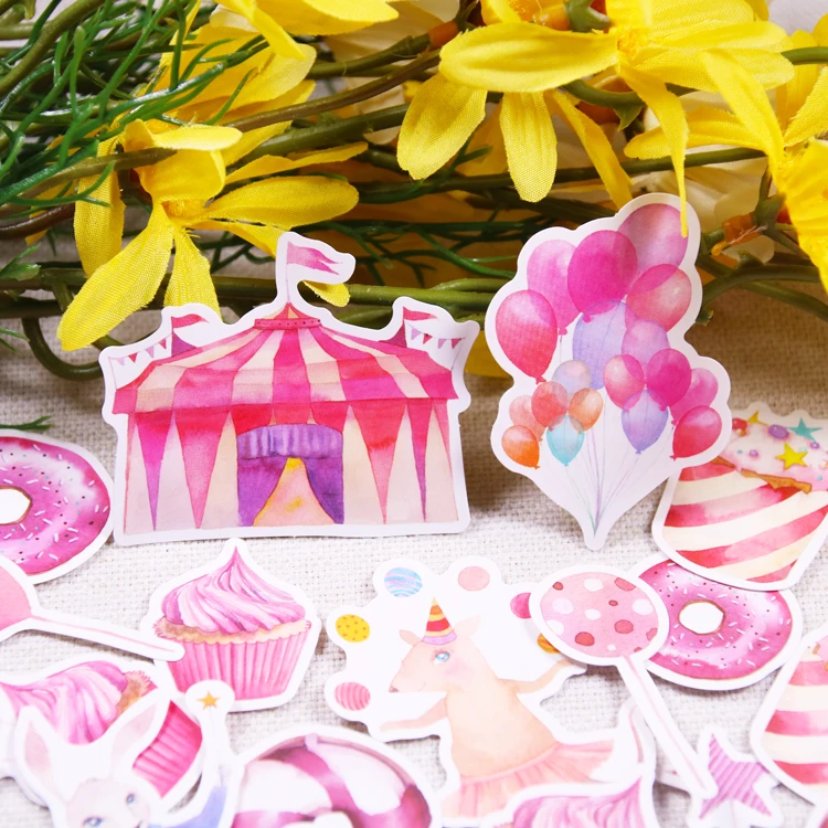 18 штук упак. Розовые наклейки с рисунками из мультфильмов "цирк" DIY Craft Scrarpbooking