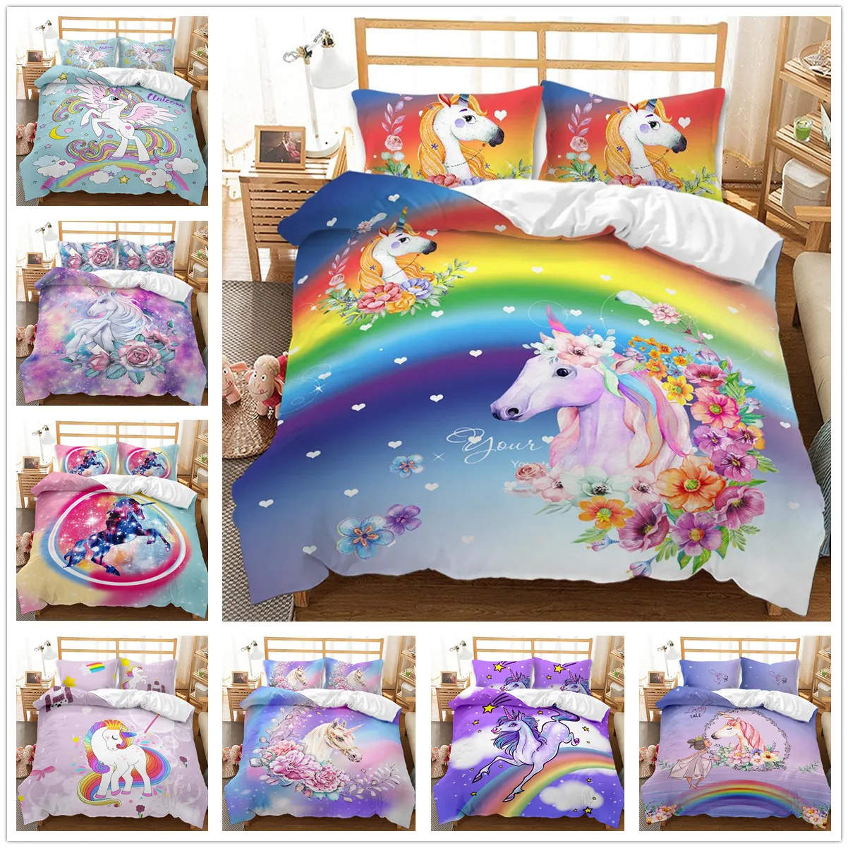 Rainbow Unicorn Childrens Bedding Set Twin King Size 3D Duvet Cover Set with Pillowcase Girls Teenagers Bedclothes Bed Linen Set
Rainbow Unicorn Childrens Bedding Set Twin King Size 3D Duvet Cover Set with Pillowcase Girls Teenagers Bedclothes Bed Linen Set