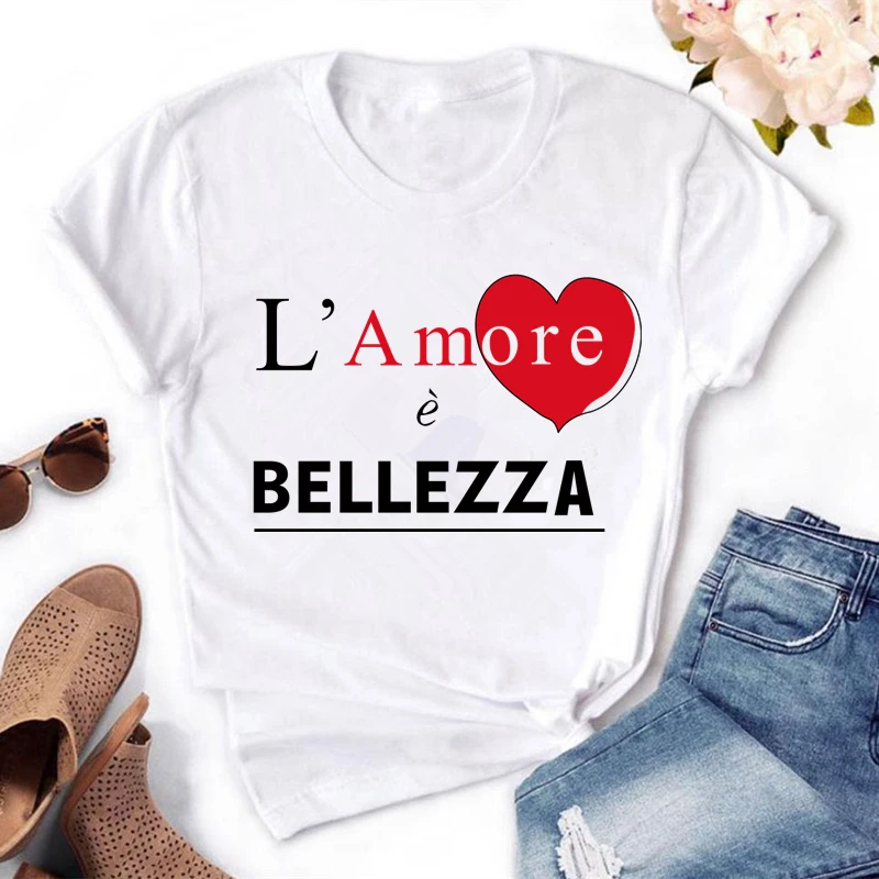 L'A более BELLEZZA с буквенным принтом для женщин Футболка Повседневная летняя