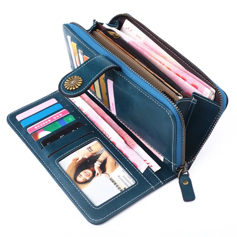 High Quality Women Wallets New Oil Wax Leather Hand Bag Retro Long Zipper Mobile Phone Bag Oil Leather Clutch Card Holder
High Quality Women Wallets New Oil Wax Leather Hand Bag Retro Long Zipper Mobile Phone Bag Oil Leather Clutch Card Holder
