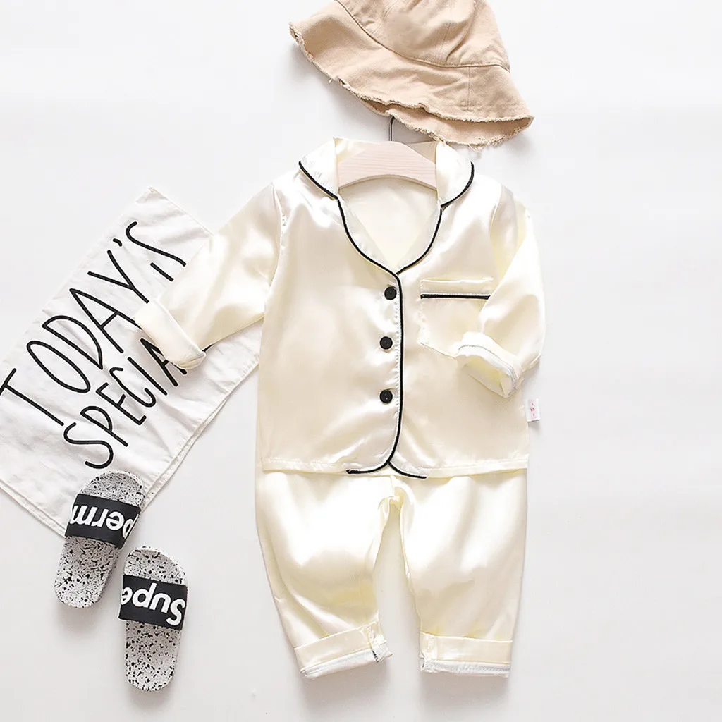 Toddler Infant Baby Boys Children's Two Pieces пижама Long Sleeve Solid Tops+Pants Pajamas Sleepwear Home Service Suit Outfits |