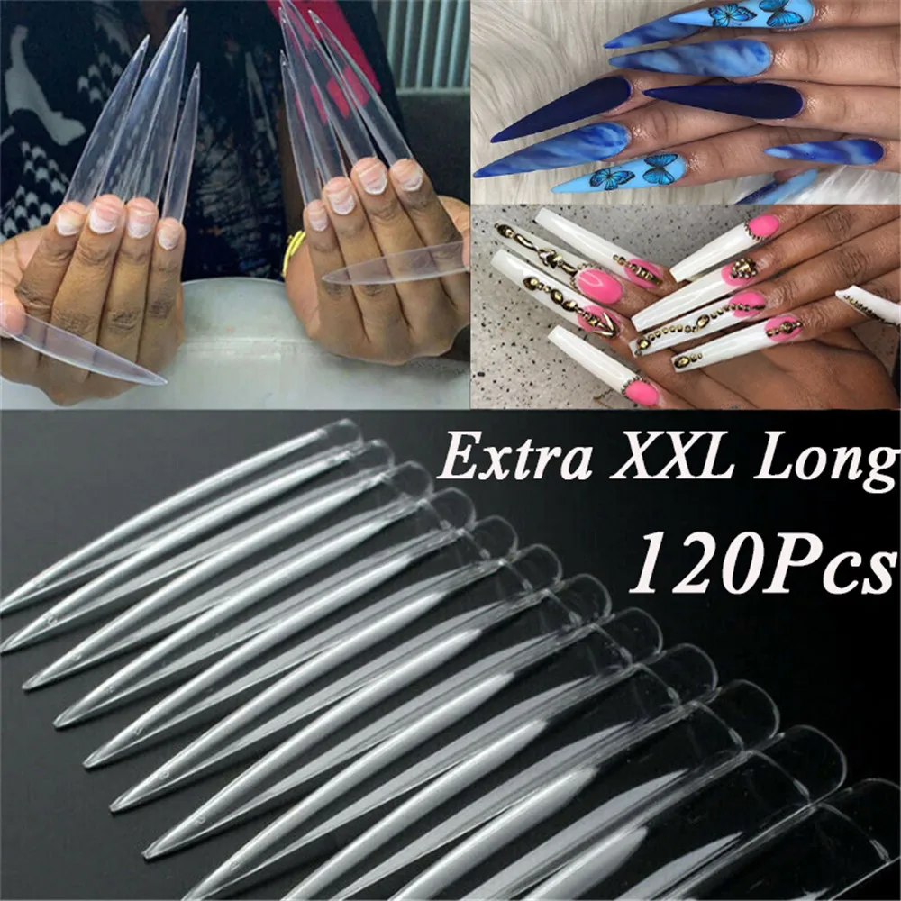 12/60/120 шт./пакет прозрачный натуральный XXL удлиненные стилет накладные ногти и