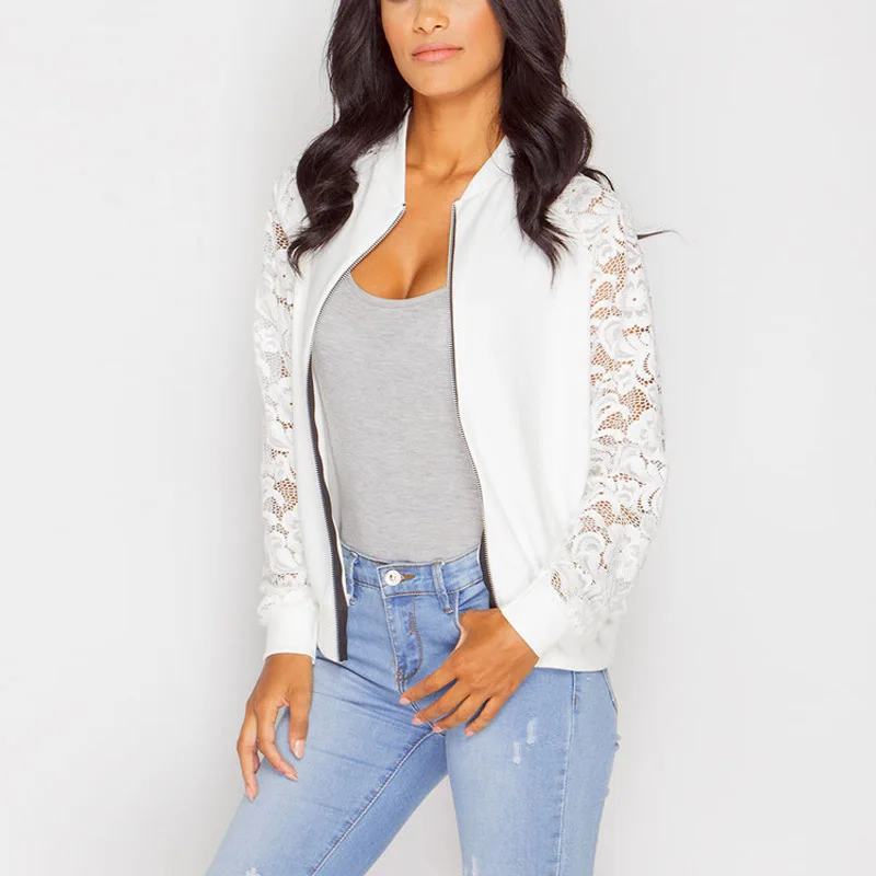 Lace Sleeve Women Basic Coats Long Sleeve Lace Patchwork Transparent Zipper Casual Slim Jacket Coat Bomber Jacket Outwear
Lace Sleeve Women Basic Coats Long Sleeve Lace Patchwork Transparent Zipper Casual Slim Jacket Coat Bomber Jacket Outwear