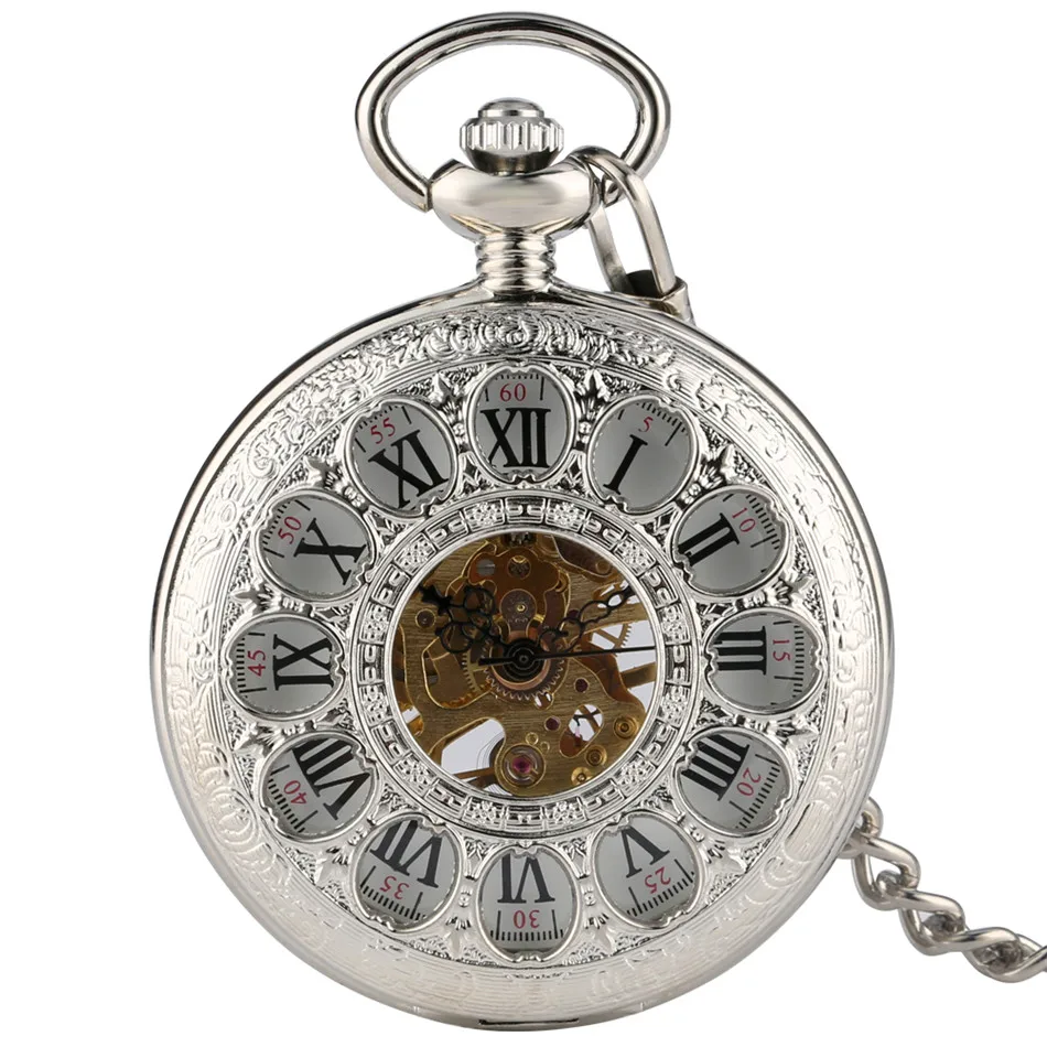 Hollow Flowers Roman Numerals Manual Mechanical Pocket Watch Silver Half Hunter Antique Clock Gifts for Men Women with Chain
Hollow Flowers Roman Numerals Manual Mechanical Pocket Watch Silver Half Hunter Antique Clock Gifts for Men Women with Chain
