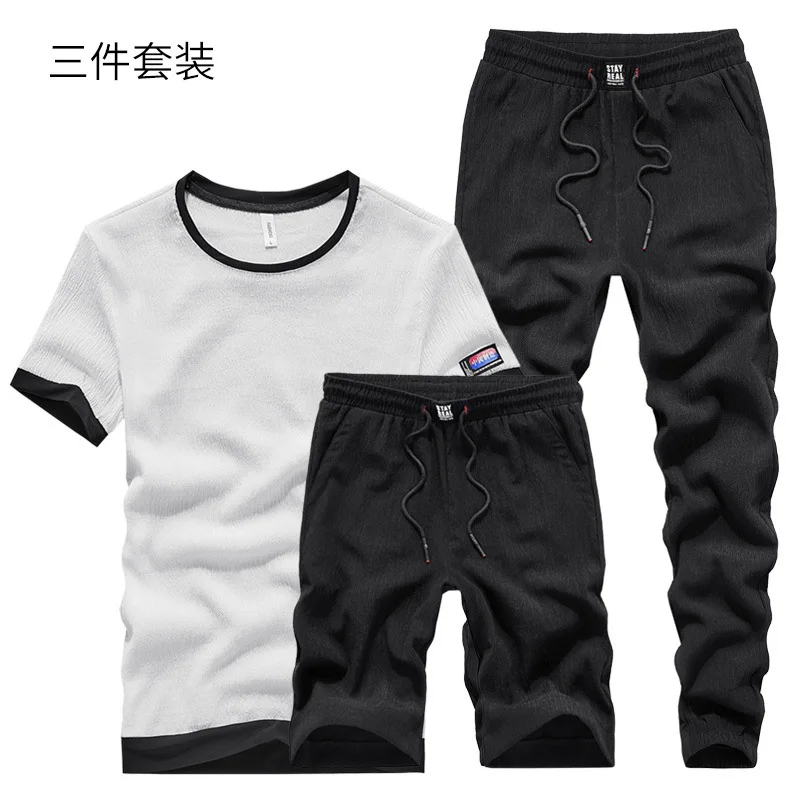 Summer casual suit men's large size thin style breathable trend short sleeve Capris shorts sports two piece set three piece set
Summer casual suit men's large size thin style breathable trend short sleeve Capris shorts sports two piece set three piece set