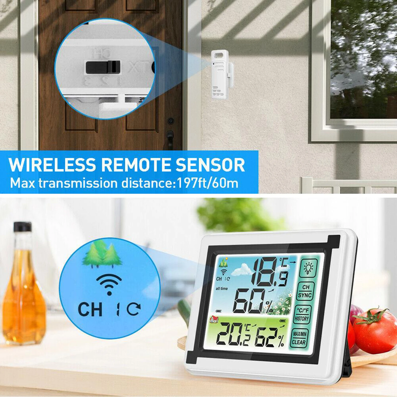 Indoor Outdoor Wireless Digital Thermohygrometer Temperature Mter Humidity Monitor Weather Station Clock Hygrometer
Indoor Outdoor Wireless Digital Thermohygrometer Temperature Mter Humidity Monitor Weather Station Clock Hygrometer