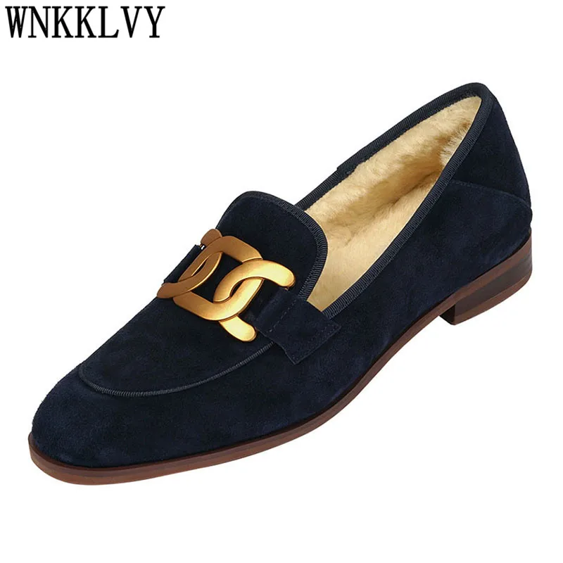 Flat Plus Velvet Warm Cotton Shoes Women Suede Metal Chain Decor Wool Lining Loafers Female Autumn Winter Comfort Casual Shoes
Flat Plus Velvet Warm Cotton Shoes Women Suede Metal Chain Decor Wool Lining Loafers Female Autumn Winter Comfort Casual Shoes