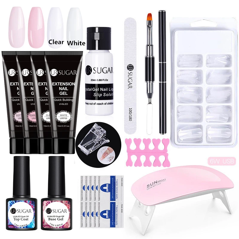 UR SUGAR 15ml Extension Kit Glitter Clear Color Nail Art Set Crystal Fast Building UV Gel Polish Acrylic Tool VIP LinK | Красота и