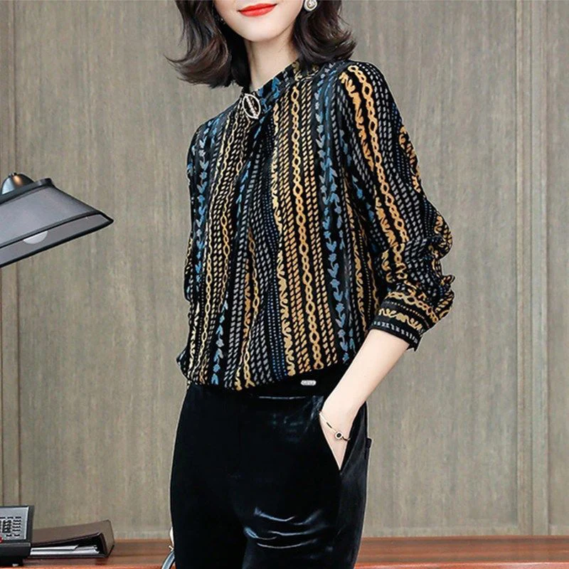 2021 Women Spring Autumn Style Elegant Blouses Shirts Lady Casual Long Sleeve Stand Collar Striped Printed Blusas Tops
2021 Women Spring Autumn Style Elegant Blouses Shirts Lady Casual Long Sleeve Stand Collar Striped Printed Blusas Tops