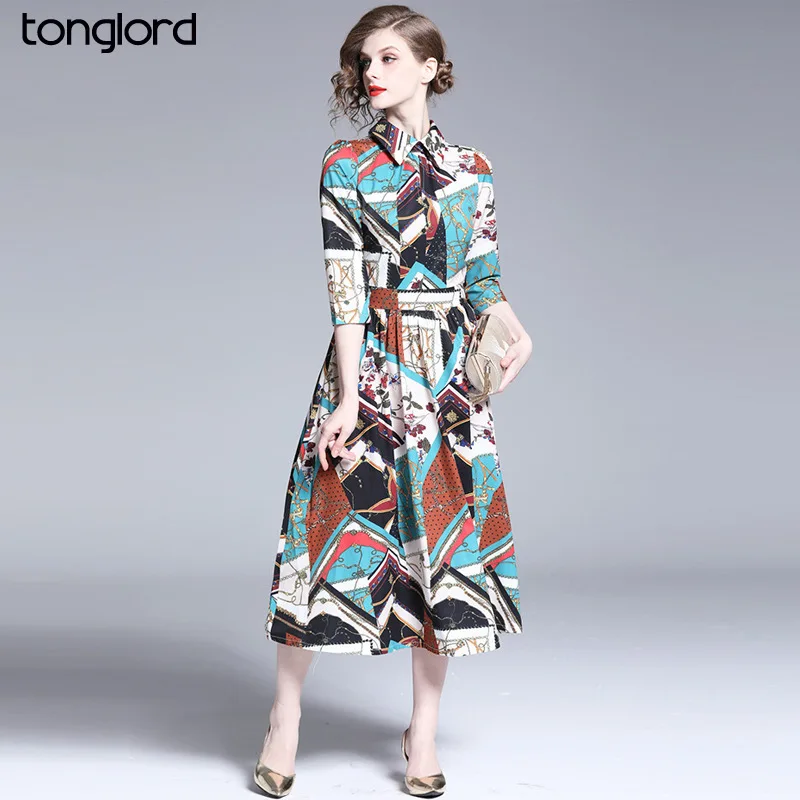 Tonglord Summer Vintage Dress Lapel Seven-point Sleeve Calf Belly Skirt Wave Point Pleated Big Swing Long Skirt Waist Slimming
Tonglord Summer Vintage Dress Lapel Seven-point Sleeve Calf Belly Skirt Wave Point Pleated Big Swing Long Skirt Waist Slimming