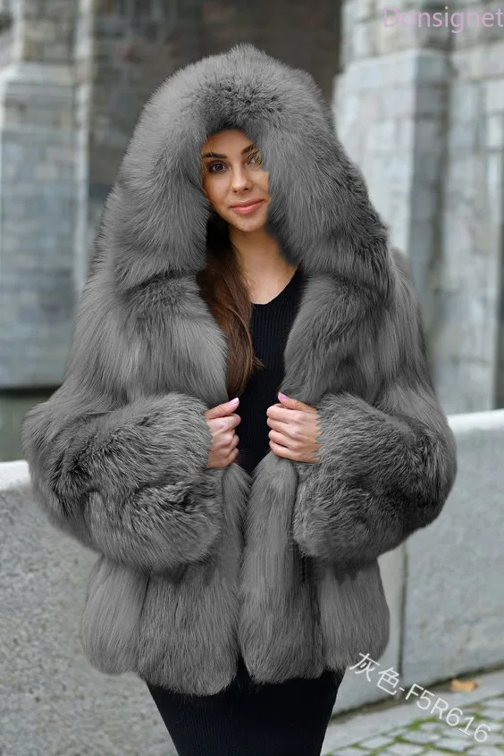 Donsignet Winter Coats Faux Fur Coats Women's Long-sleeved and Cap Spliced Leather Coat Fashion JacketsWomen's clothing