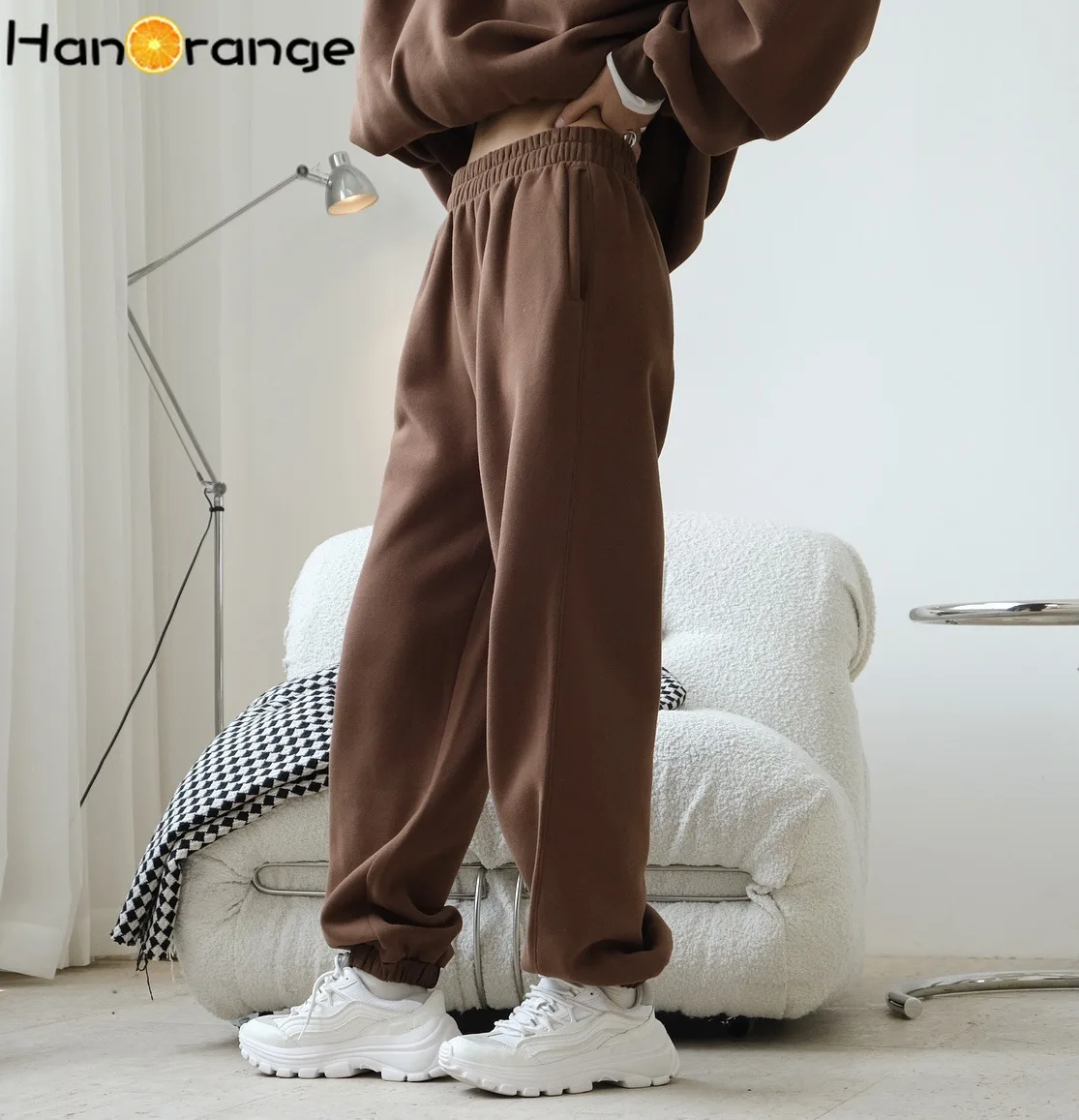 Фото HanOrange/осенне-зимние штаны для бега Бархатные эластичные теплые свободные