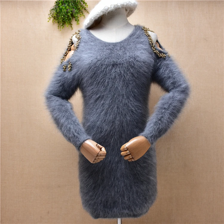 female women winter beading hairy mink cashmere knitted off shoulder sleeves slim blouses angora fur jumper sweater dress pull 
female women winter beading hairy mink cashmere knitted off shoulder sleeves slim blouses angora fur jumper sweater dress pull