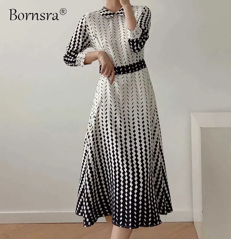 Bornsra 2021 Autumn Women's Black and White Plaid Print Lapel Casual Three-quarter Sleeves Mid-length Fashion Dress
Bornsra 2021 Autumn Women's Black and White Plaid Print Lapel Casual Three-quarter Sleeves Mid-length Fashion Dress