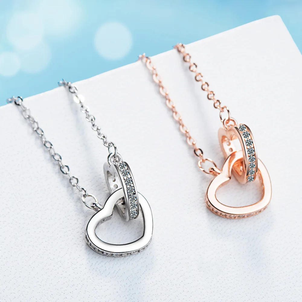 925 Sterling Silver Crystal Double Heart Shape Charm Necklace For Women Wedding Party Jewelry Accessories Choker dz258
925 Sterling Silver Crystal Double Heart Shape Charm Necklace For Women Wedding Party Jewelry Accessories Choker dz258