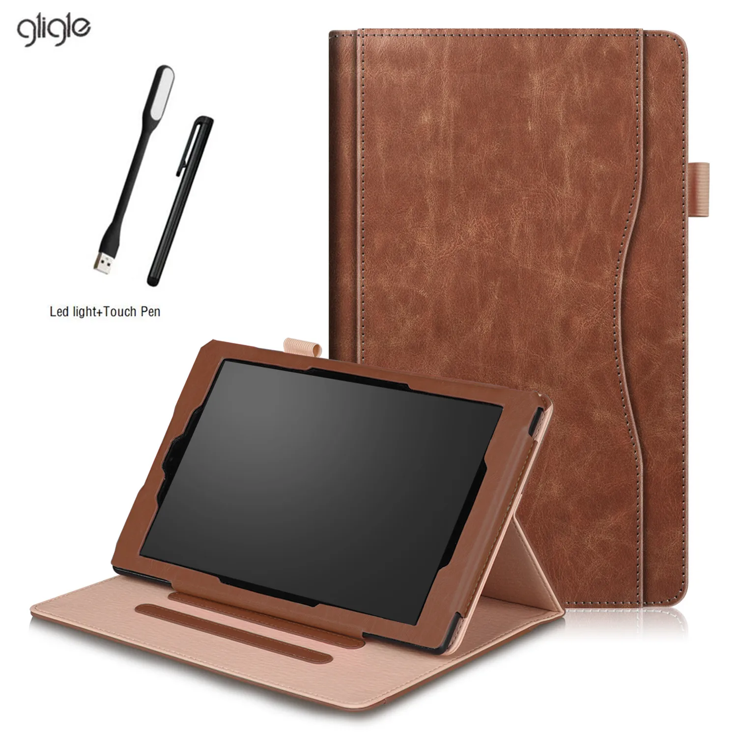 GLIGLE Muti Angle Стенд кожаный чехол для Amazon Fire HD 10 2017 + пленка экрана сенсорная ручка