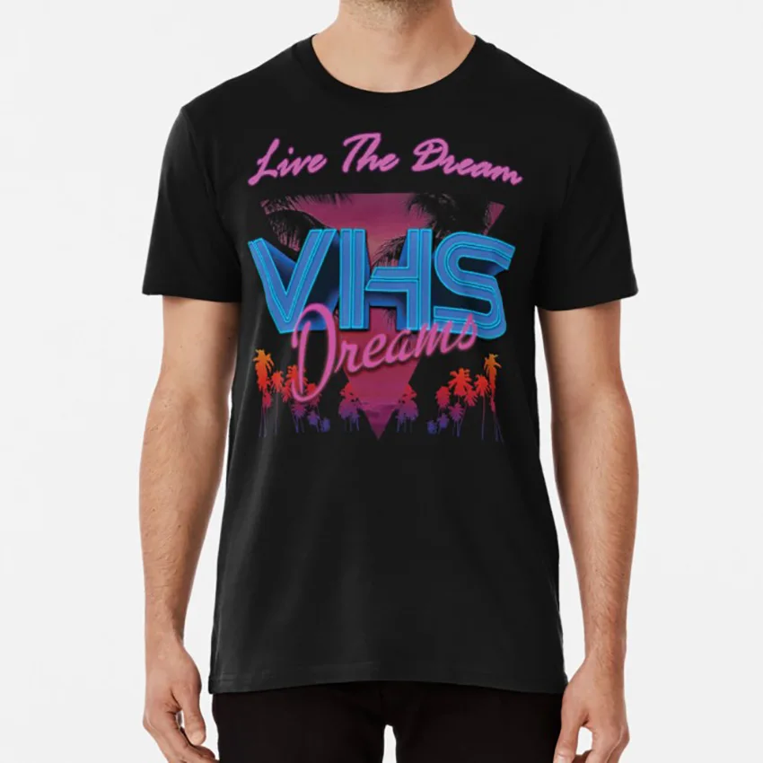 Футболка с ладонями VHS Dreams Live the Dream Ретро футболка в неоновой клетке стиле 80