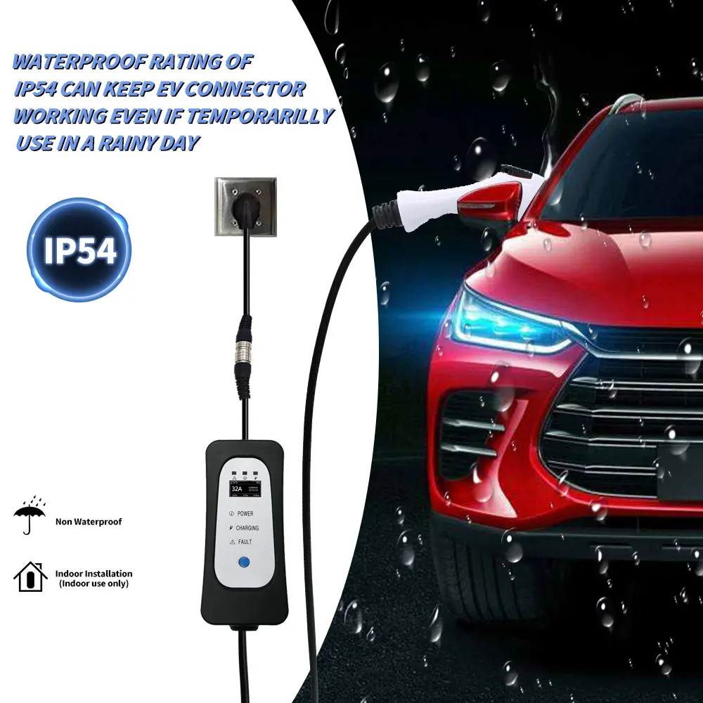 iec type 2 32a portabl ev charger level 2 charger with conversion plug automatically convert between large and small current
iec type 2 32a portabl ev charger level 2 charger with conversion plug automatically convert between large and small current