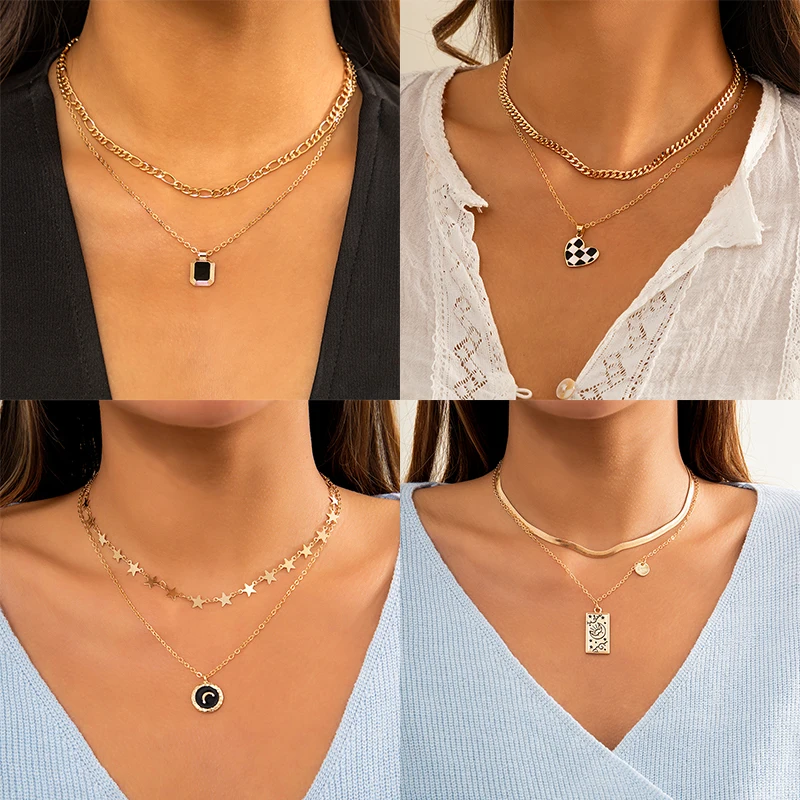 New Fashion Geometric Heart Round Coin Pendant Necklace For Women Punk Multi Layer Flat Blade Snake Chain Choker Neck Jewelry
New Fashion Geometric Heart Round Coin Pendant Necklace For Women Punk Multi Layer Flat Blade Snake Chain Choker Neck Jewelry