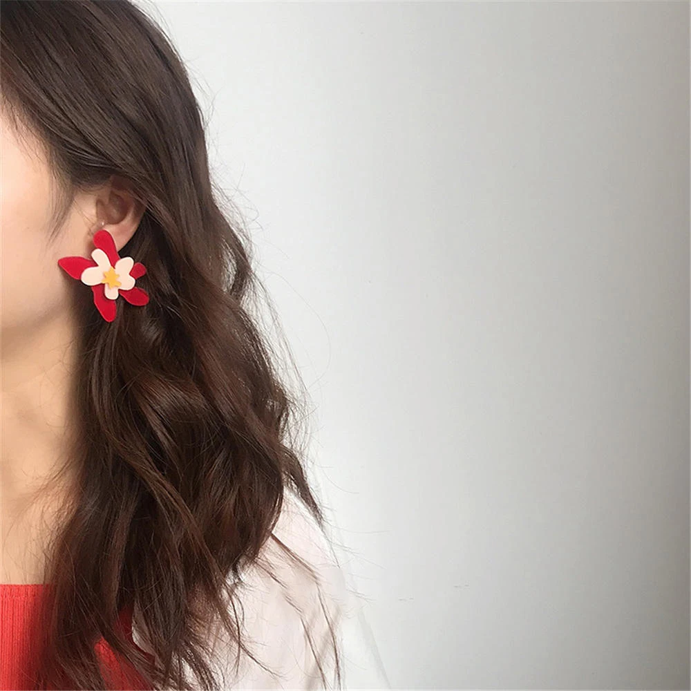 Korean Cute Irregular Acrylic Flower Stud Earrings For Women New Design Abstract Stud Earrings Boho Fashion Summer Jewelry