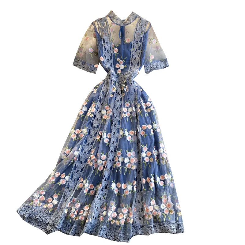 Women New Fashion Round Neck Short Sleeve Mesh Embroidery Hook Flower Slim A-line Dress Elegant Harujuku Clothes Vestidos
Women New Fashion Round Neck Short Sleeve Mesh Embroidery Hook Flower Slim A-line Dress Elegant Harujuku Clothes Vestidos