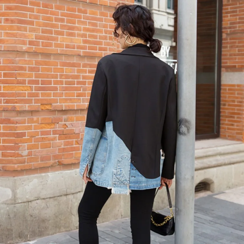 Autumn Womens Plaid Blazer Design Patchwork Denim Double Breasted Suit Jacket Fashion Outerwear Lapel Loose Fit Casual Blazers
Autumn Womens Plaid Blazer Design Patchwork Denim Double Breasted Suit Jacket Fashion Outerwear Lapel Loose Fit Casual Blazers