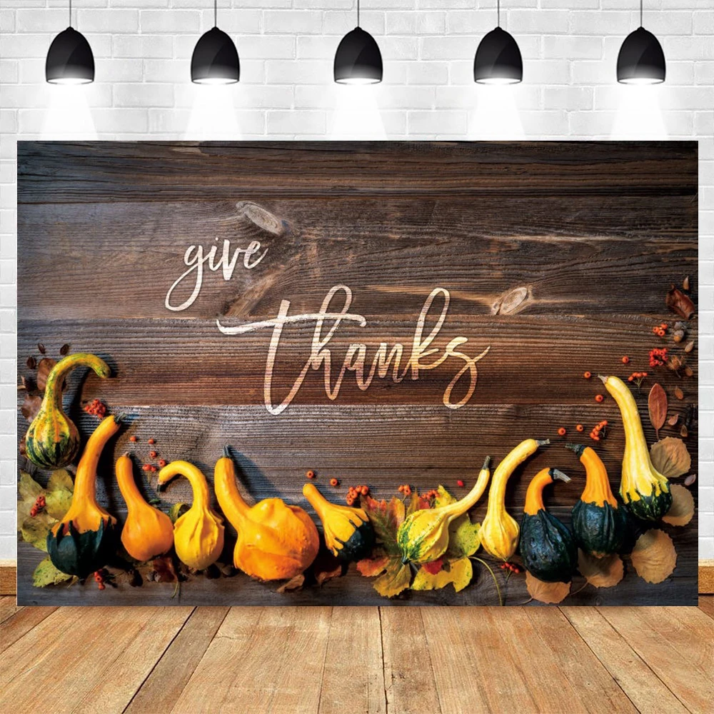 

Happy Thanksgiving Backdrop Autumn Farm Pumpkin Turkey Give Thanks Photography Background Harvest Party Banner Photo Booth Props