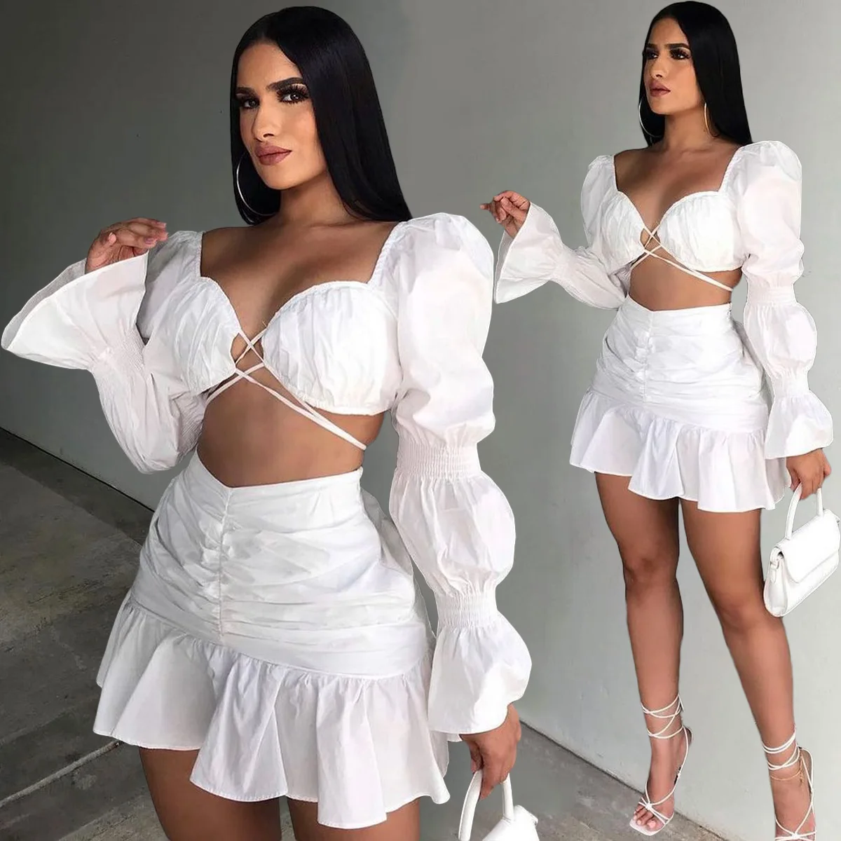 2021 Autumn Women's Fashion Lantern Sleeve Pleated Skirt Sexy Tube Top Home Outdoor Casual Skirt Suit Two-piece Suit
2021 Autumn Women's Fashion Lantern Sleeve Pleated Skirt Sexy Tube Top Home Outdoor Casual Skirt Suit Two-piece Suit