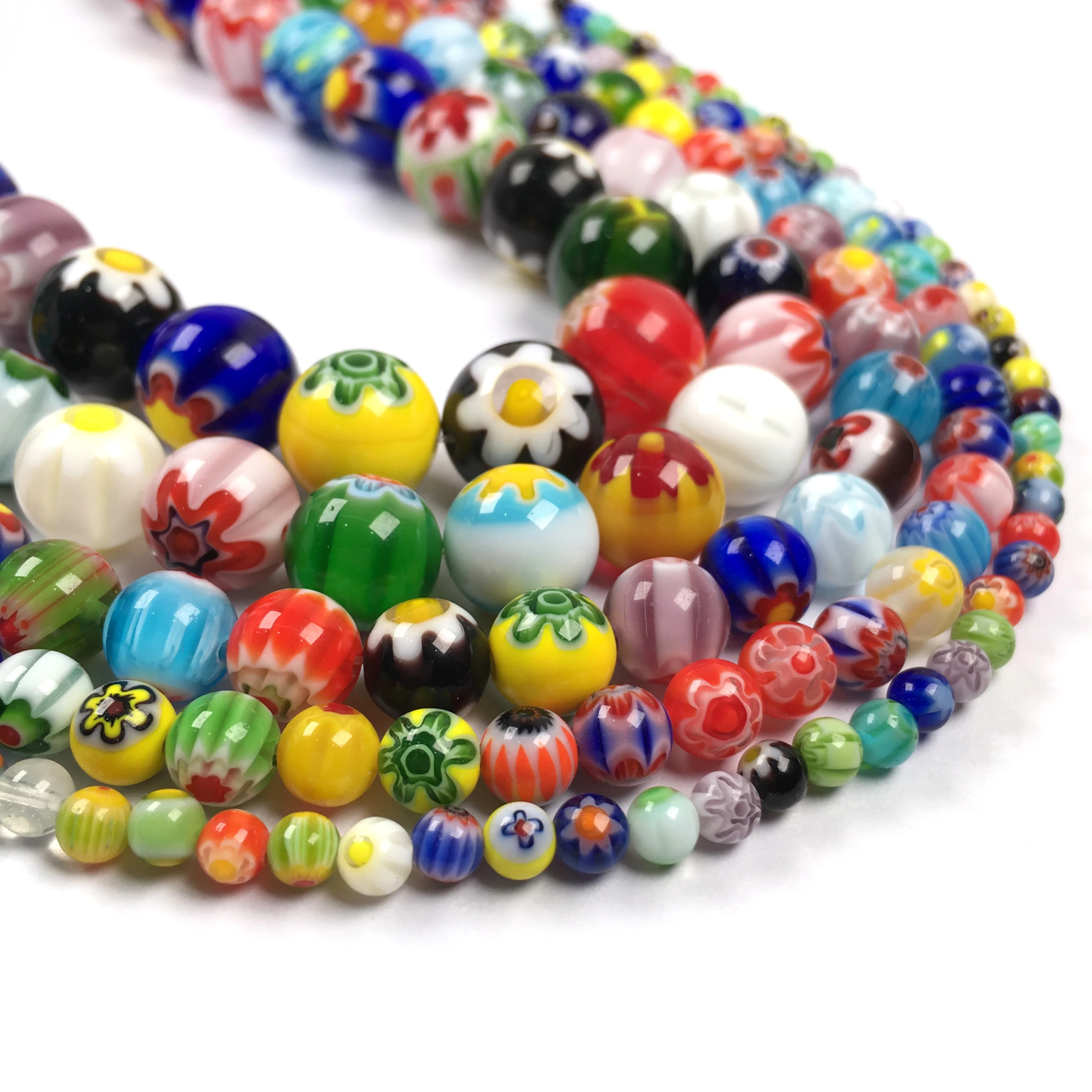 

Millefiori Flower Stripe Lampwork Glass Beaded Round Loose Round Spacer Beads For DIY Bracelet Necklace Making Jewelry Findings