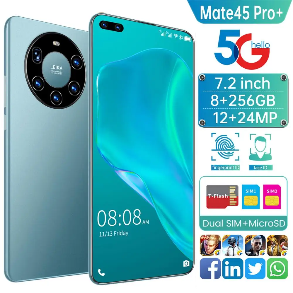 Global Version Mate45 Pro+ Smartphone 7.2 Inch Full Screen Octa Core 6000mAh 8GB 256GB 4G LTE 5G Network Mobile Phone 
Global Version Mate45 Pro+ Smartphone 7.2 Inch Full Screen Octa Core 6000mAh 8GB 256GB 4G LTE 5G Network Mobile Phone