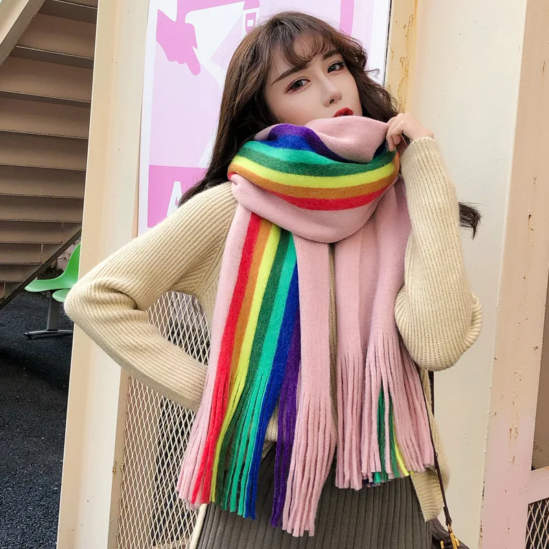 2020 Long Scarves For Women Winter Knitting Wool Rainbow Stripes Scarf Blanket Cashmere Soft Shawl Tassel Thicken Warm Scarf
2020 Long Scarves For Women Winter Knitting Wool Rainbow Stripes Scarf Blanket Cashmere Soft Shawl Tassel Thicken Warm Scarf