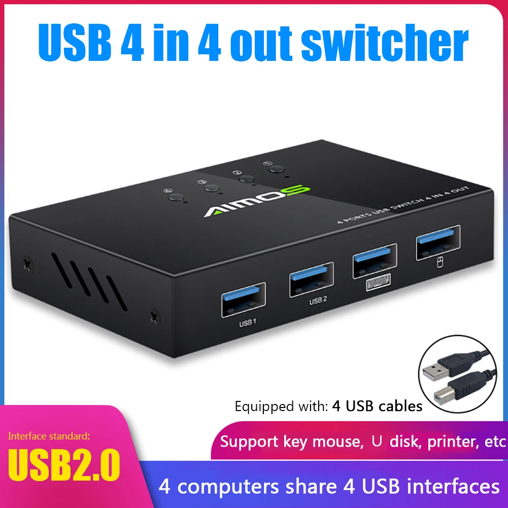 Практичный квм переключатель USB 2 0 разветвитель для 4 ПК совместное использование