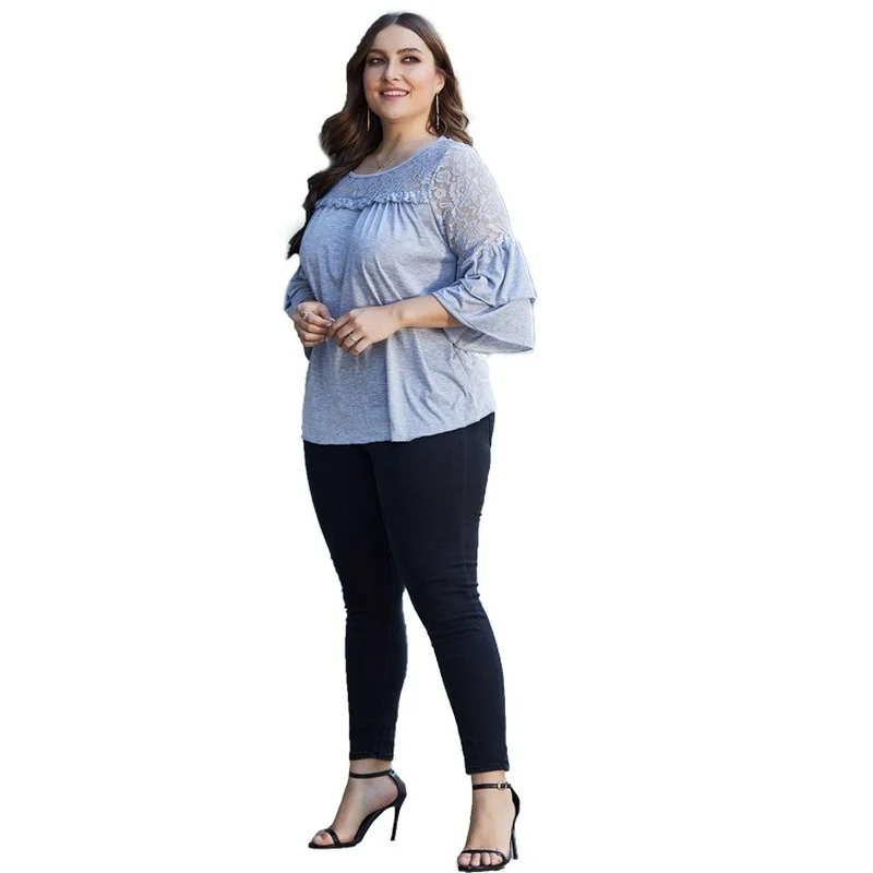 Large size women's lace stitching printing loose casual top lace three-quarter sleeve oversized T-shirt Plus size ladies blouse
Large size women's lace stitching printing loose casual top lace three-quarter sleeve oversized T-shirt Plus size ladies blouse