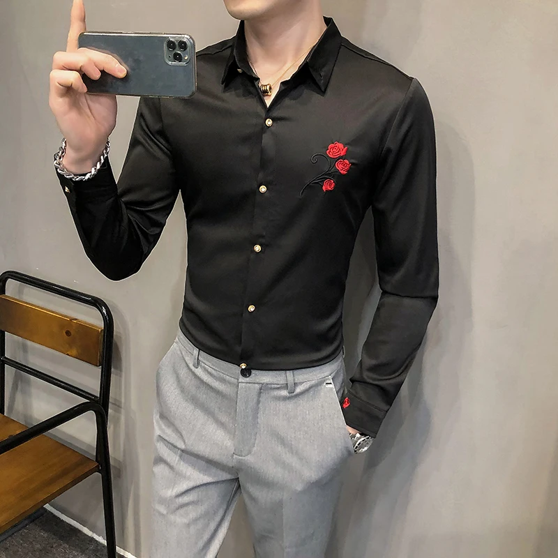 Loldeal Fashion Shirt Men Long-sleeved Slim Casual Rose Flower Embroidery Gentleman
Loldeal Fashion Shirt Men Long-sleeved Slim Casual Rose Flower Embroidery Gentleman