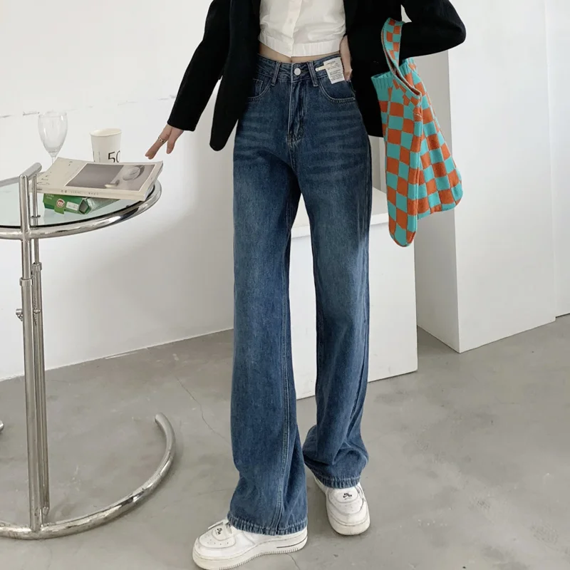 

Spring and Autumn High Waist Jeans Women's Straight Tube Loose 2021 New Small Chic Hong Kong Style Floor Dragging Wide Leg Pants