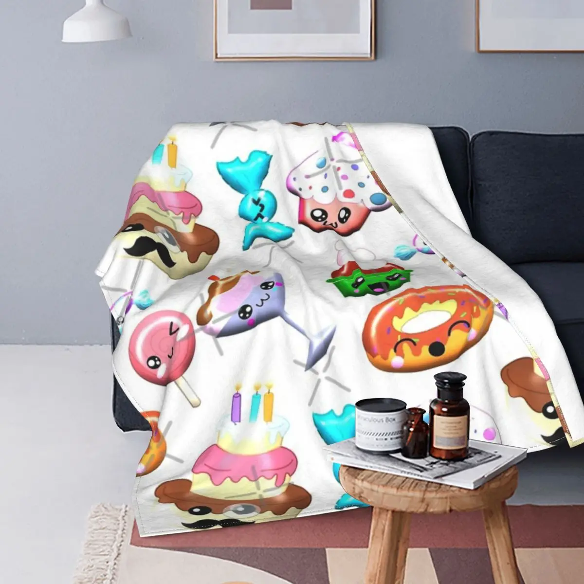 Manta con estampado Kawaii Sweets para cama, colcha a cuadros de lino, manta de forro polar en la cama 
Manta con estampado Kawaii Sweets para cama, colcha a cuadros de lino, manta de forro polar en la cama