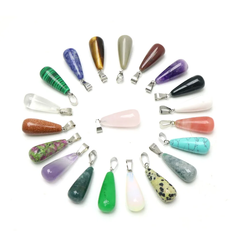 

Wholesale 24pcs/lot Assorted Natural Stone Mixed Waterdrop Pillar Charms Chakra Pendants DIY Necklaces for Making