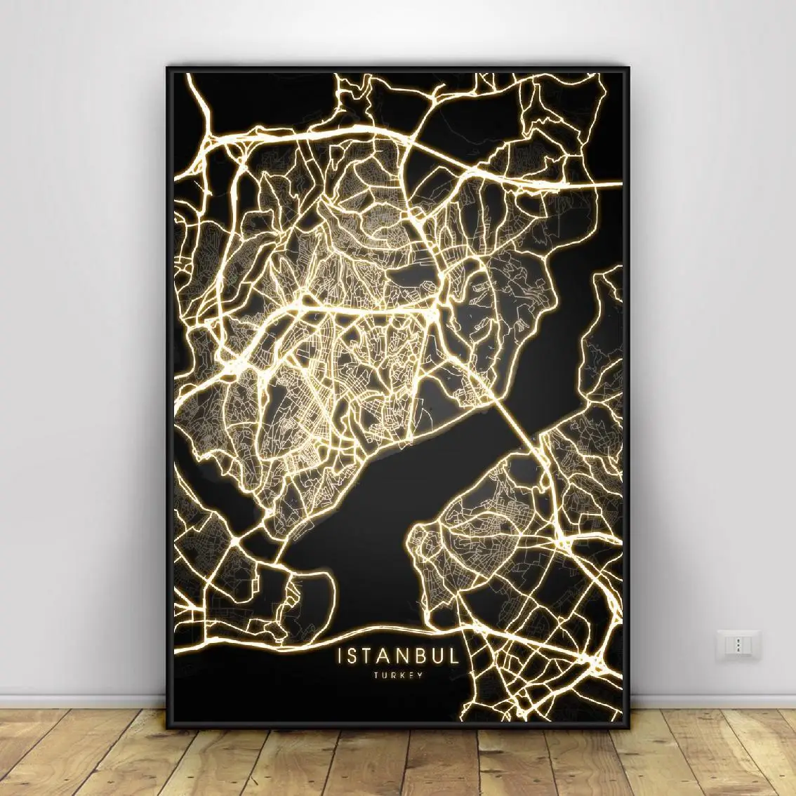 Istanbul Turkey Black and gold Canvas Wall Art Map Poster