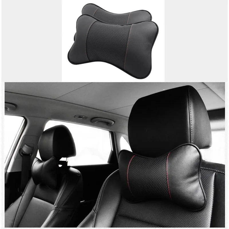 

2Pcs Seat Accessories Cowhide Headrest Pillow Car Neck Rest Head Support Cushion Car Breathable Memory Lumbar Pillow Universal