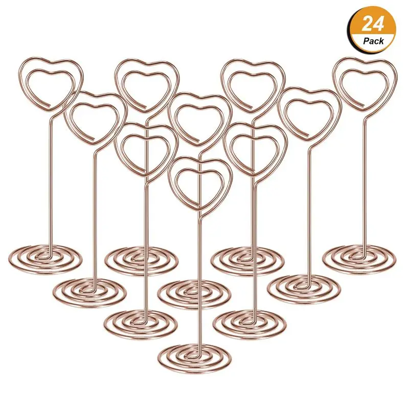 24 Pack of Table Number Card Holders Photo Holder Stand Place Card Paper Menu Clips Holders, Heart Shape (Rose Gold)
24 Pack of Table Number Card Holders Photo Holder Stand Place Card Paper Menu Clips Holders, Heart Shape (Rose Gold)
