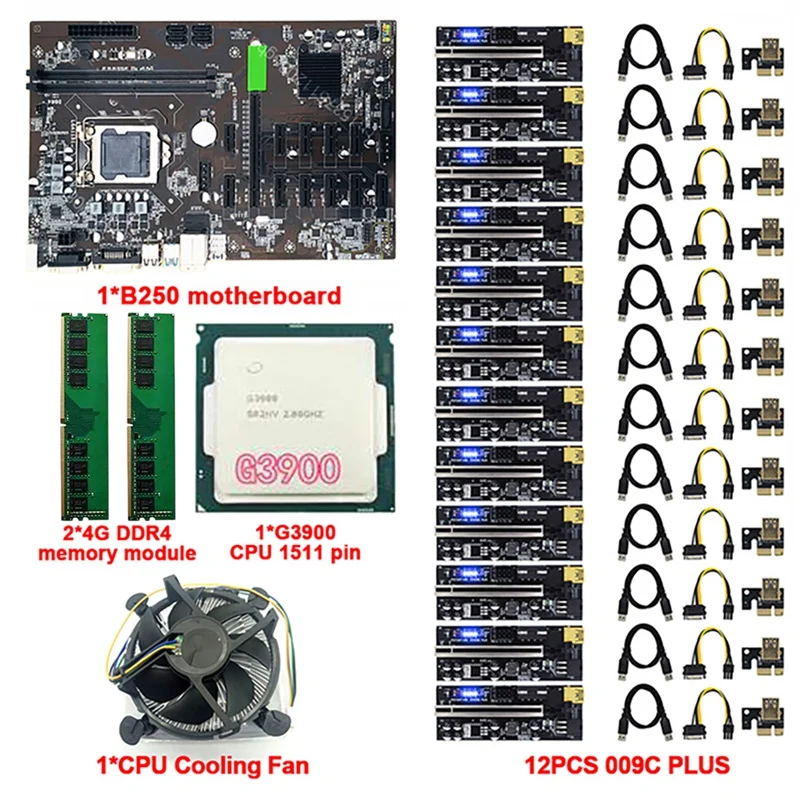 Набор материнской платы для майнинга B250, системная плата 12X009C PLUS PCIE + процессор G3900 + 2X DDR4 RAM + охлаждающий вентилятор LGA1151 DDR4 DIMM
Набор материнской платы для майнинга B250, системная плата 12X009C PLUS PCIE + процессор G3900 + 2X DDR4 RAM + охлаждающий вентилятор LGA1151 DDR4 DIMM