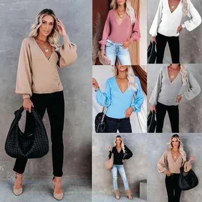 2021 Autumn Winter Cross V-neck Solid Color Sweater Temperament Commuter Pullover Loose Sweater Women New Ladies clothing
2021 Autumn Winter Cross V-neck Solid Color Sweater Temperament Commuter Pullover Loose Sweater Women New Ladies clothing