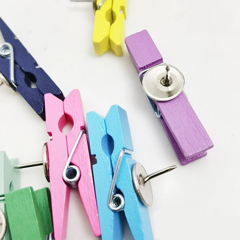 

Wooden Clips With Pushpin Nail 3.5*7cm/ 1.38* 2.76inch Origianl Color Photo Memo Clothespin Craft Decoration School Office Clips