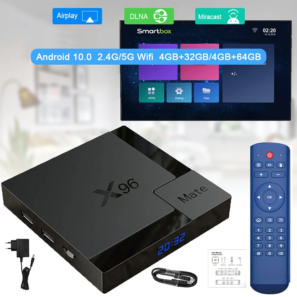 2021 Android 10.0 X96 Mate Smart TV BOX H616 Quad Core Set Top Box 4GB Ram 32g/64g 2.4G-5GWifi Bluetooth 5.0 4K HD Media Player
2021 Android 10.0 X96 Mate Smart TV BOX H616 Quad Core Set Top Box 4GB Ram 32g/64g 2.4G-5GWifi Bluetooth 5.0 4K HD Media Player