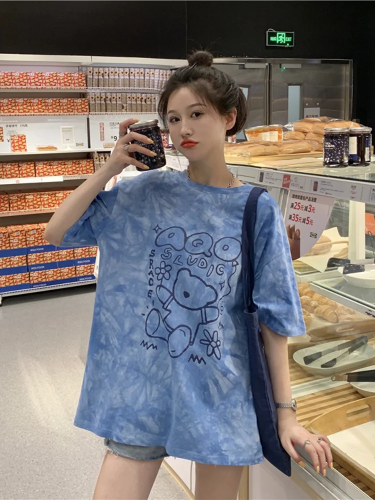Women's T-shirts Loose Oversize Top Fashion Cartoon Print Casual T-shirt O-collar Cotton Tees Summer Lady Tshirt Houthion
Women's T-shirts Loose Oversize Top Fashion Cartoon Print Casual T-shirt O-collar Cotton Tees Summer Lady Tshirt Houthion