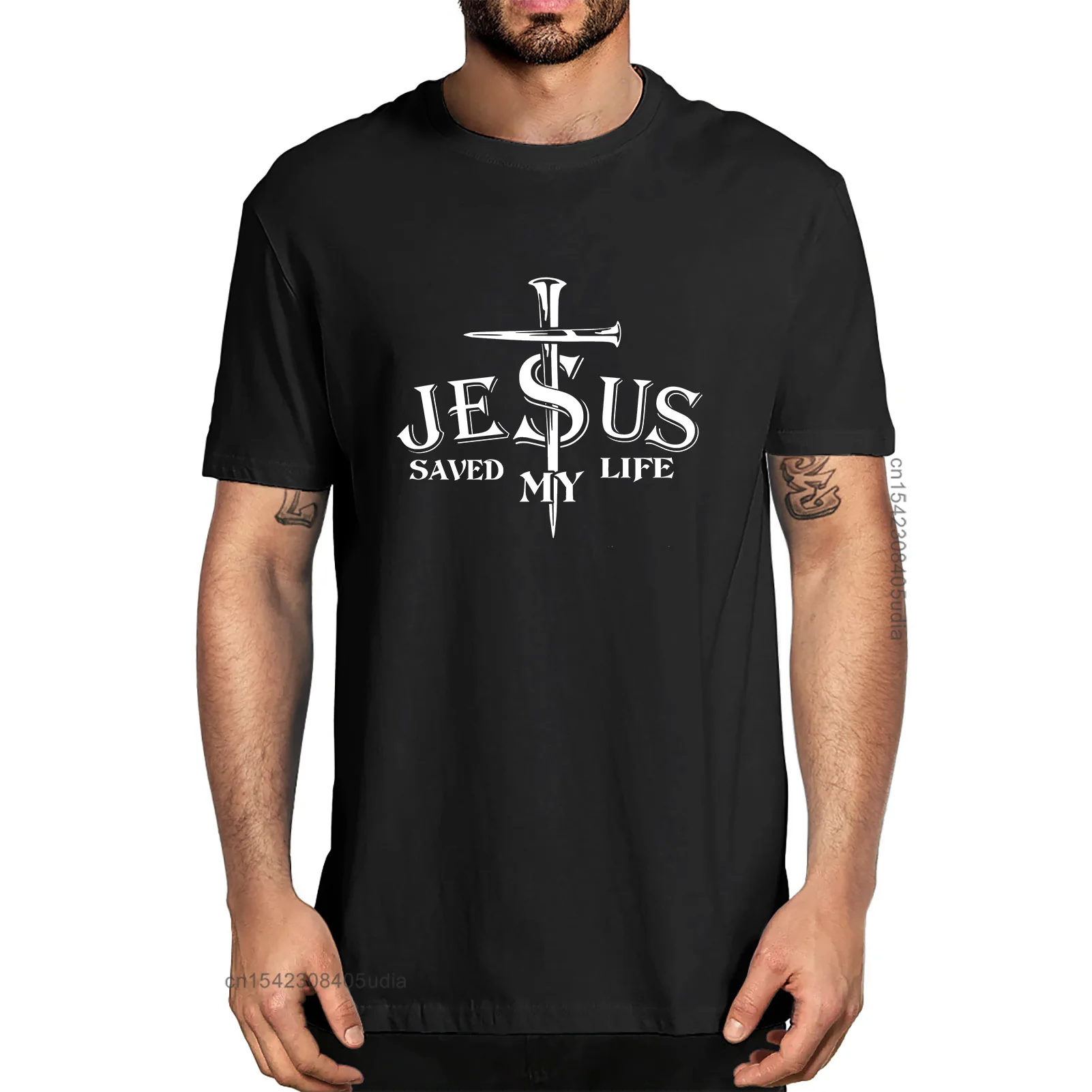 

Jesus Saved My Life Cross Print John 3:16 Jesus Lord Of Lords Cross Christian Faith Men's Cotton Designer T-Shirts Unisex Tee