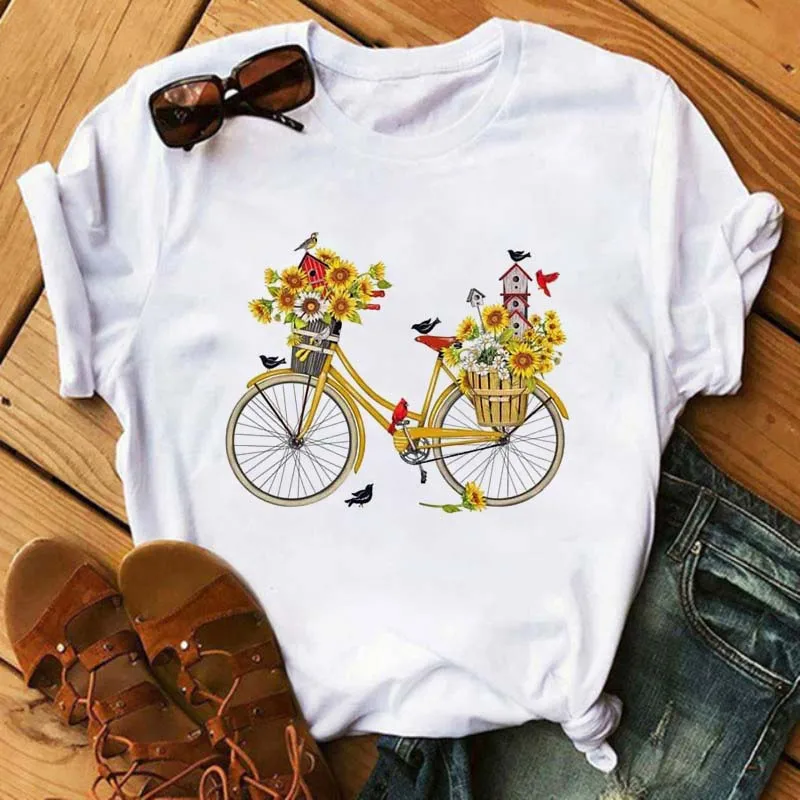 Sunflower Floral Bicycle Tshirt Women Fashion Cute Summer T Shirt Harajuku Short Sleeve White T Shirts Casual Woman Tops Tees
Sunflower Floral Bicycle Tshirt Women Fashion Cute Summer T Shirt Harajuku Short Sleeve White T Shirts Casual Woman Tops Tees